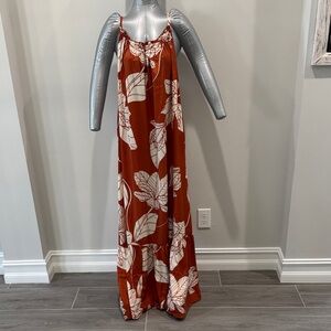 NWT True Destinations Resort Wear Rust Floral Maxi Dress White Leaf Print sz L